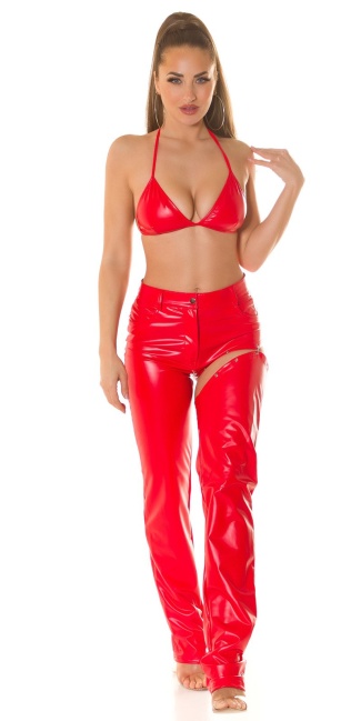 Leather Look Triangle Bra Red
